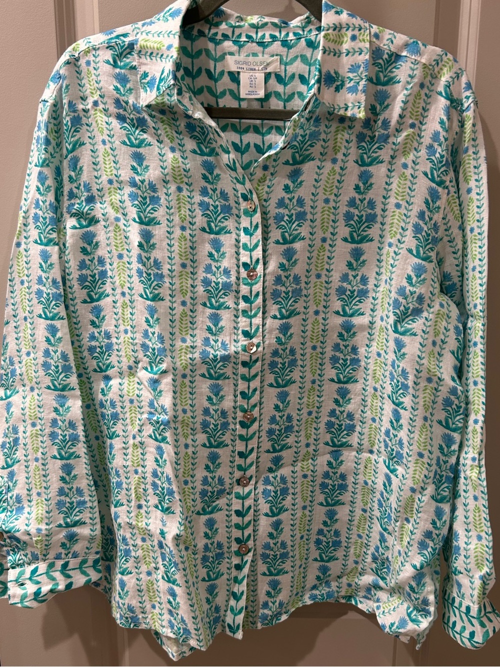 Sigrid Olsen 100% Linen Floral Botanical Shirt - Picture 8 of 11